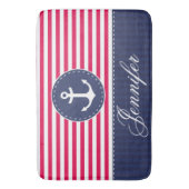 Moderner roter blauer nautischanker personalisiert badematte (Vorderseite Vertikal)