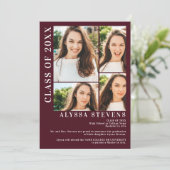 Moderner roter Bordeaux-Abschluss mit 5 Foto-Gitte Einladung (Stehend Vorderseite)