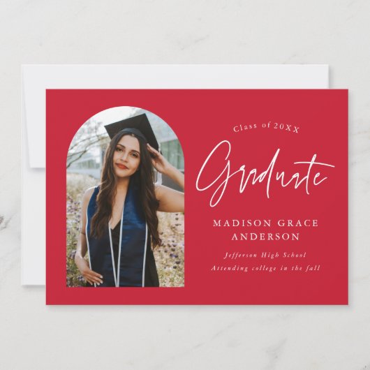 Moderner Roter Foto Abschluss Ankündigung (Vorderseite)