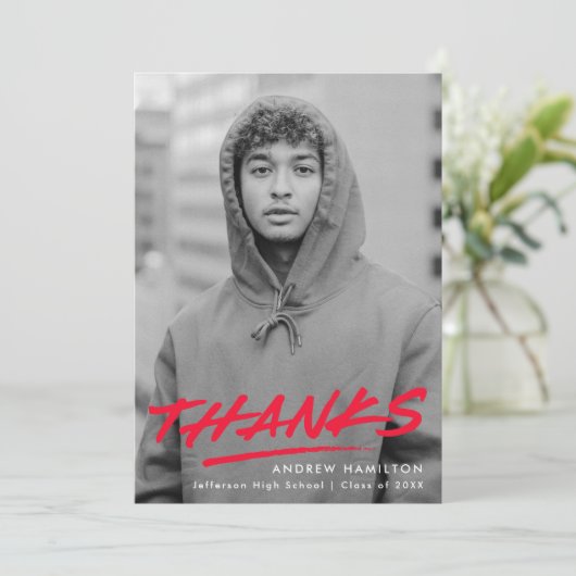 Moderner Roter Foto-Abschluss Dankeskarte (Stehend Vorderseite)