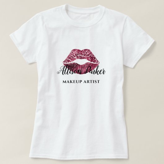 Moderner Roter Glitzer Kiss Lip Makeup Artist T-Shirt (Design vorne)