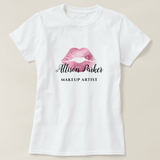 Moderner Roter Glitzer Kiss Lip Makeup Artist T-Shirt (Design vorne)