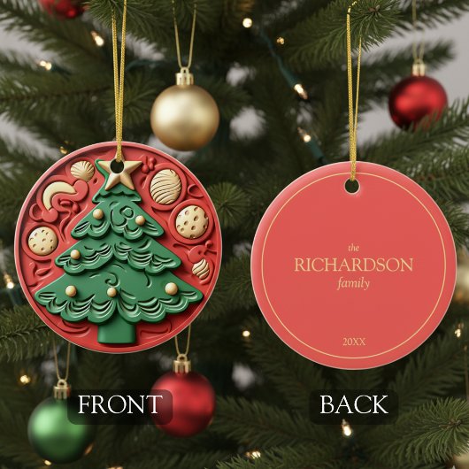 Moderner Roter Grüner Weihnachtsbaumschmuck Keramik Ornament