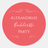 Moderner roter Junggeselinnen-Abschied Runder Aufkleber (Vorderseite)