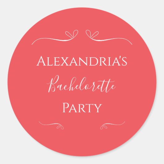 Moderner roter Junggeselinnen-Abschied Runder Aufkleber (Vorderseite)