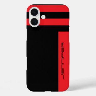 Moderner, roter, Minimalistischer Streifen mit Nam iPhone 16 Plus Hülle