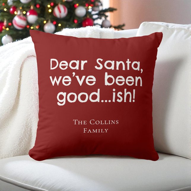 Moderner Roter Spaß Weihnachten Personalisierter S Kissen (Modern Red Humor Santa Personalized Fun Christmas Throw Pillow)