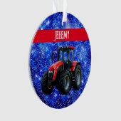 Moderner roter Traktor auf blau Ornament (Vorderseite)