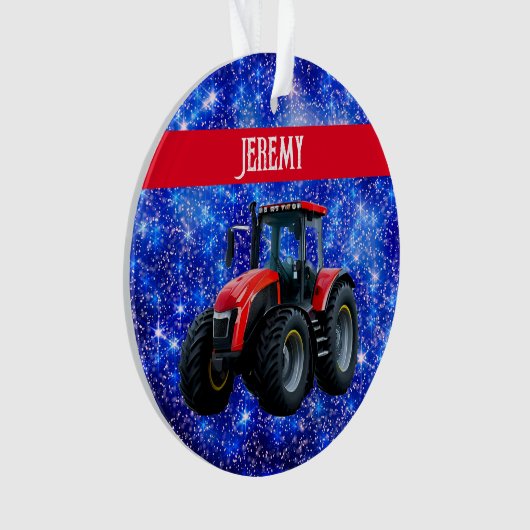 Moderner roter Traktor auf blau Ornament (Vorderseite)