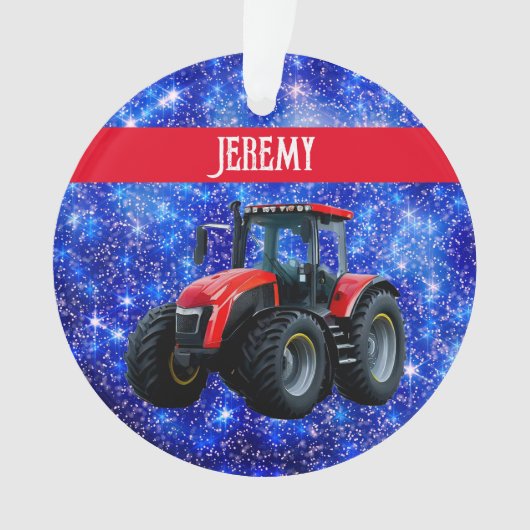 Moderner roter Traktor auf blau Ornament (Vorderseite)