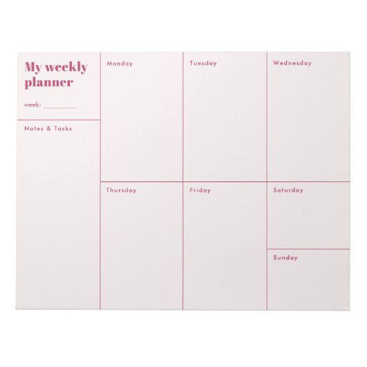 Moderner roter und beiger minimalistischer Wochenp Notizblock (Vorderseite)