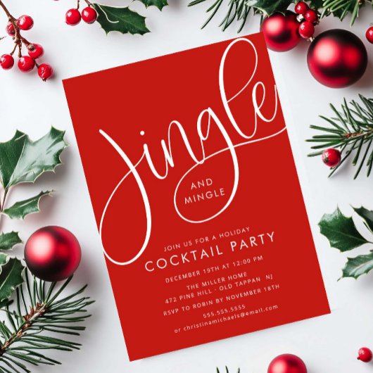 Moderner Roter Urlaub "Jingle and Mingle" Einladung