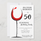 Moderner Roter Wein 50. Geburtstag Überraschung Pa Einladung (Vorderseite)