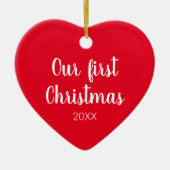 Moderner Rotherzstext Foto Erstweihnacht Keramik Ornament (Vorne)