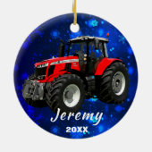 Moderner Rottraktor "Christmas 20XX" Keramik Ornam Keramik Ornament (Hinten)