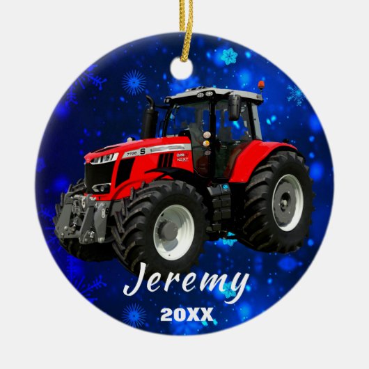 Moderner Rottraktor "Christmas 20XX" Keramik Ornam Ornament (Vorne)