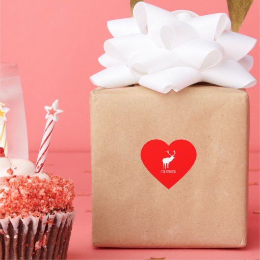 Moderner Rotweiße Weihnachtsfeiertage Hirsch Herz-Aufkleber (Party)