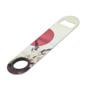 Moderner Rotwild-Kopf und rote Sun-Grafik Speed Flaschenöffner (Rückseite Schrägansicht)