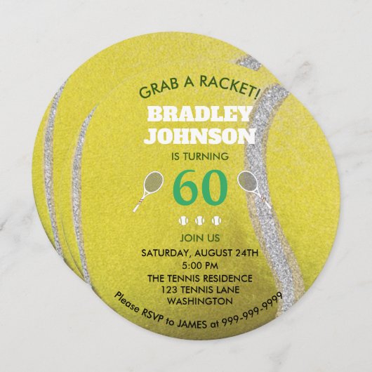 Moderner Round Tennis Ball Personalisiert 60 Gebur Einladung (Vorne/Hinten)