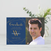 Moderner Royal Blue Foto Monogram Abschluss Ankündigung (Stehend Vorderseite)