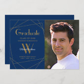 Moderner Royal Blue Foto Monogram Abschluss Ankündigung (Vorne/Hinten)