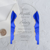 Moderner Royal Blue Gold Agate Wedding Arch Acryleinladungen