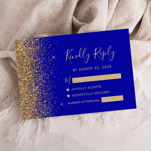 Moderner Royal Blue Gold Imitate Glitzer Edge RSVP Karte