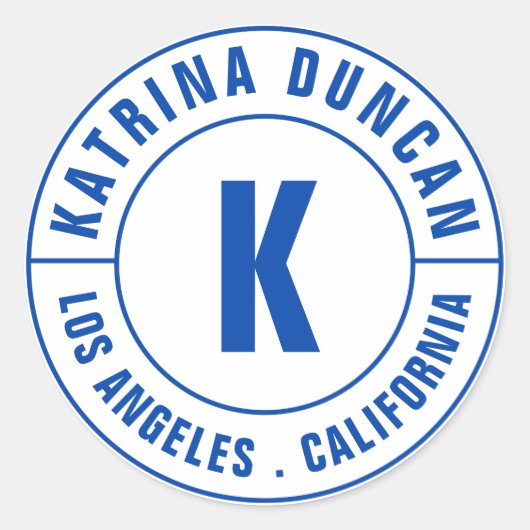 Moderner Royal Blue Monogram Curry Text Runder Aufkleber (Vorderseite)