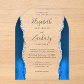 Moderner Royal Blue Silver Agate Wedding Arch Acryleinladungen (Vorderseite)