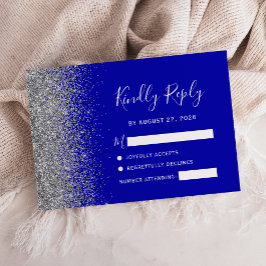 Moderner Royal Blue Silver Imitats Glitzer Edge RSVP Karte