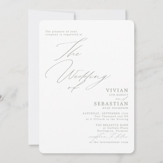 Moderner RSVP QR Code für weiße Hochzeitssage Einladung (Vorderseite)