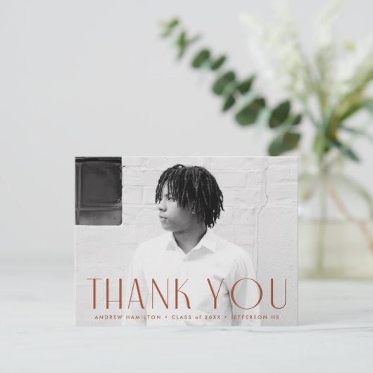 Moderner Rust Foto Abschluss Vielen Dank Postkarte (Stehend Vorderseite)