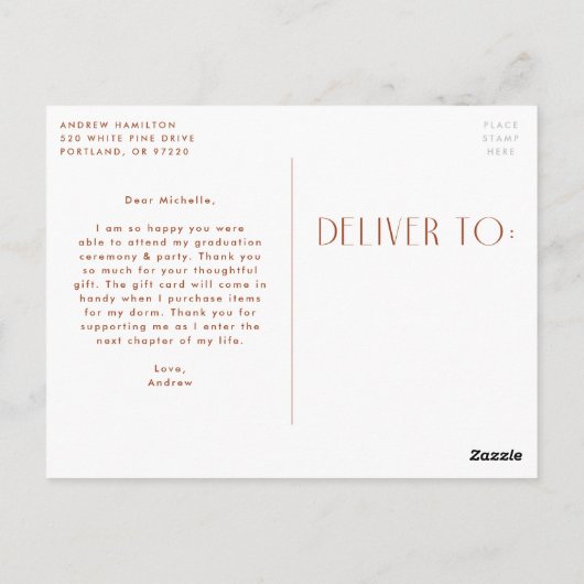 Moderner Rust Foto Abschluss Vielen Dank Postkarte (Rückseite)