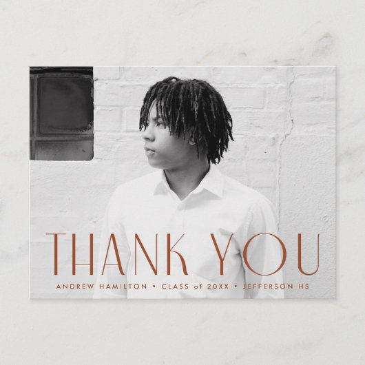 Moderner Rust Foto Abschluss Vielen Dank Postkarte (Vorderseite)