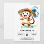 Moderner rustikaler Affe Geburtstag Einladung (Vorne/Hinten)