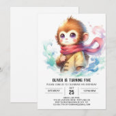 Moderner rustikaler Affe Geburtstag Einladung (Vorne/Hinten)