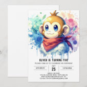 Moderner rustikaler Affe Geburtstag Einladung (Vorne/Hinten)