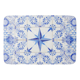 Moderner rustikaler Bauernhaus-Seestrand-blaues Badematte