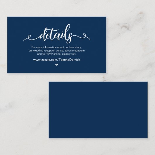 Moderner rustikaler Bauernhof, Navy Blue, Hochzeit Begleitkarte (Vorne/Hinten)