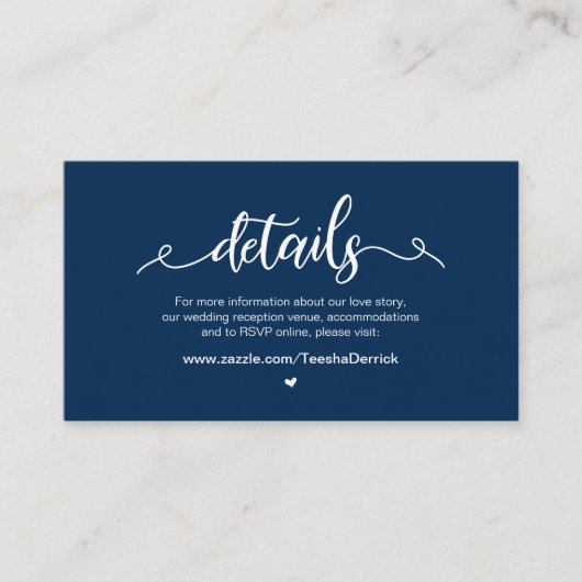 Moderner rustikaler Bauernhof, Navy Blue, Hochzeit Begleitkarte (Vorderseite)