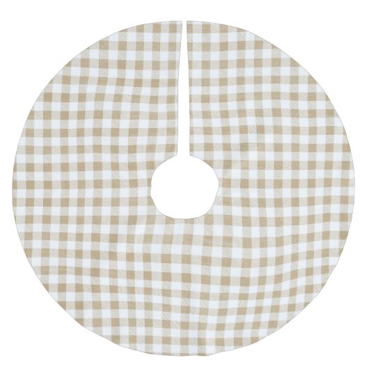 Moderner Rustikaler Beige Weißer Gingham Karo Polyester Weihnachtsbaumdecke (Vorderseite)