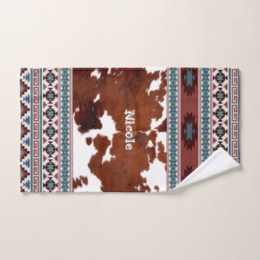 Moderner Rustikaler Boho Western Cowhide Badhandtuch Set (Handtuch)