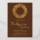 Moderner Rustikaler Brauner Erntedank Wreath Folieneinladung (Vorderseite)