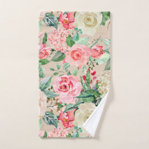 Moderner rustikaler Creme-Rosen-Rosa Watercolor Handtuch