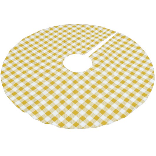 Moderner Rustikaler Gelber Gingham-Karo Polyester Weihnachtsbaumdecke (Schrägansicht)