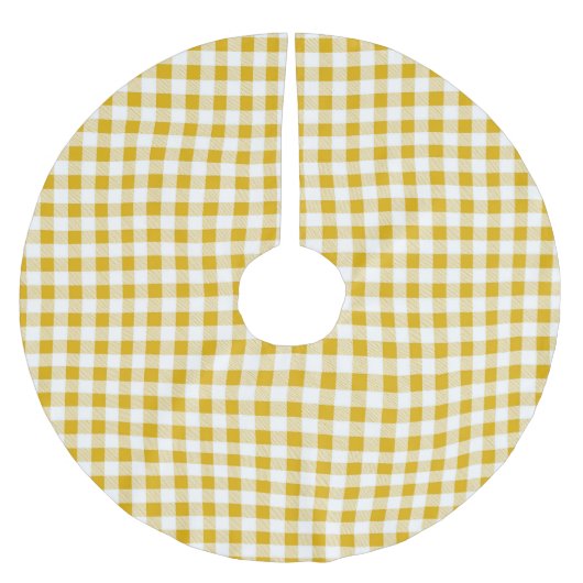 Moderner Rustikaler Gelber Gingham-Karo Polyester Weihnachtsbaumdecke (Vorderseite)