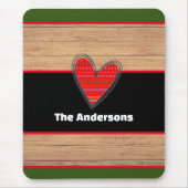 Moderner rustikaler Individuelle Name für Holzherz Mousepad (Vorne)