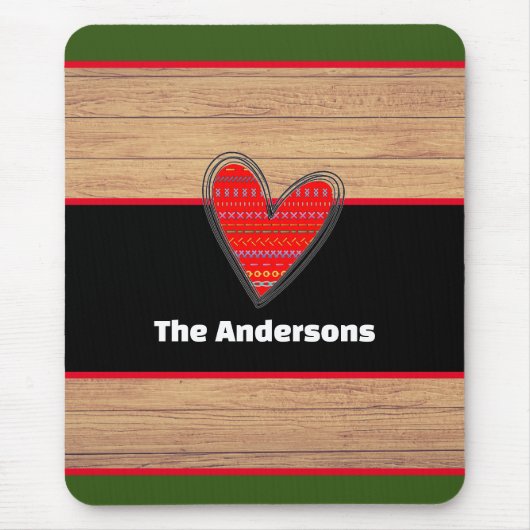 Moderner rustikaler Individuelle Name für Holzherz Mousepad (Vorne)