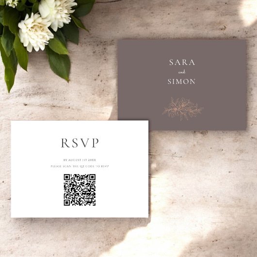 Moderner rustikaler QR-Code Hochzeit RSVP Karte