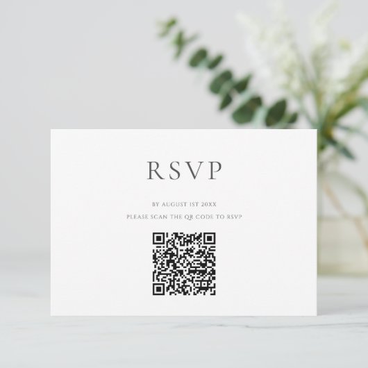 Moderner rustikaler QR-Code Hochzeit RSVP Karte (Stehend Vorderseite)